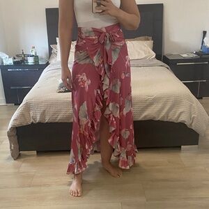 Floral Pink Ruffle Wrap Skirt